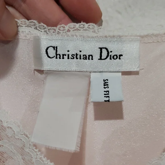 Vintage Christian Dior Elegant Pink Satin Nightgown With Asymmetrical Lace & Bow - Picture 10 of 16
